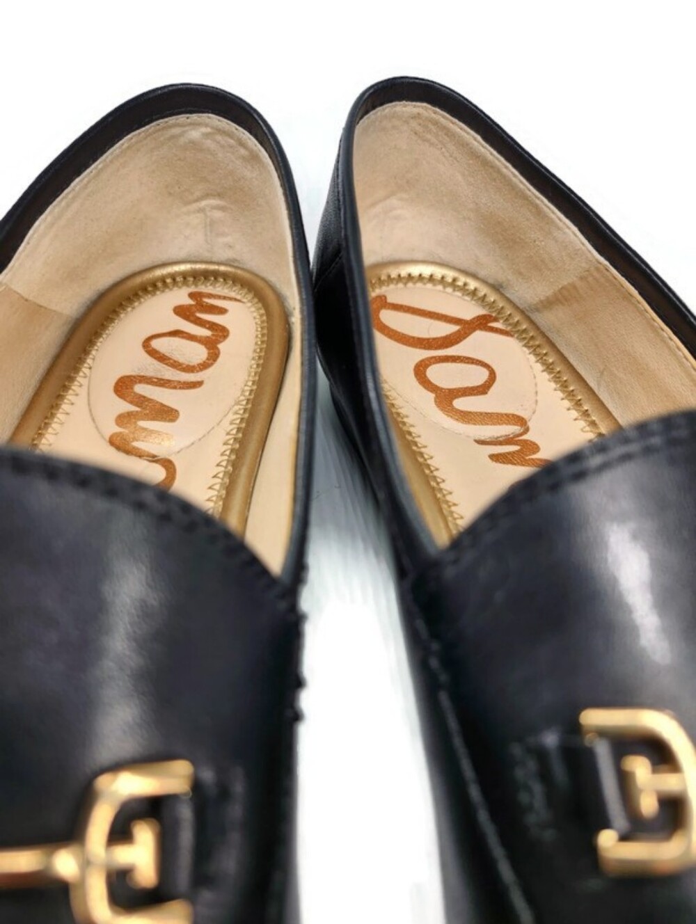 Sam Edelman Loraine Black Leather Gold Horsebit Slip-On Loafer Flats - Picture 5 of 12